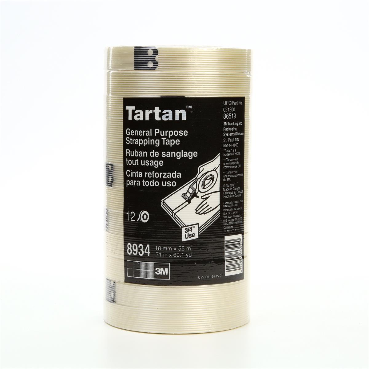 Tartan™ 纤维胶带 8934, 透明, 18 毫米 x 55 米, 4 密耳, 48 卷/箱