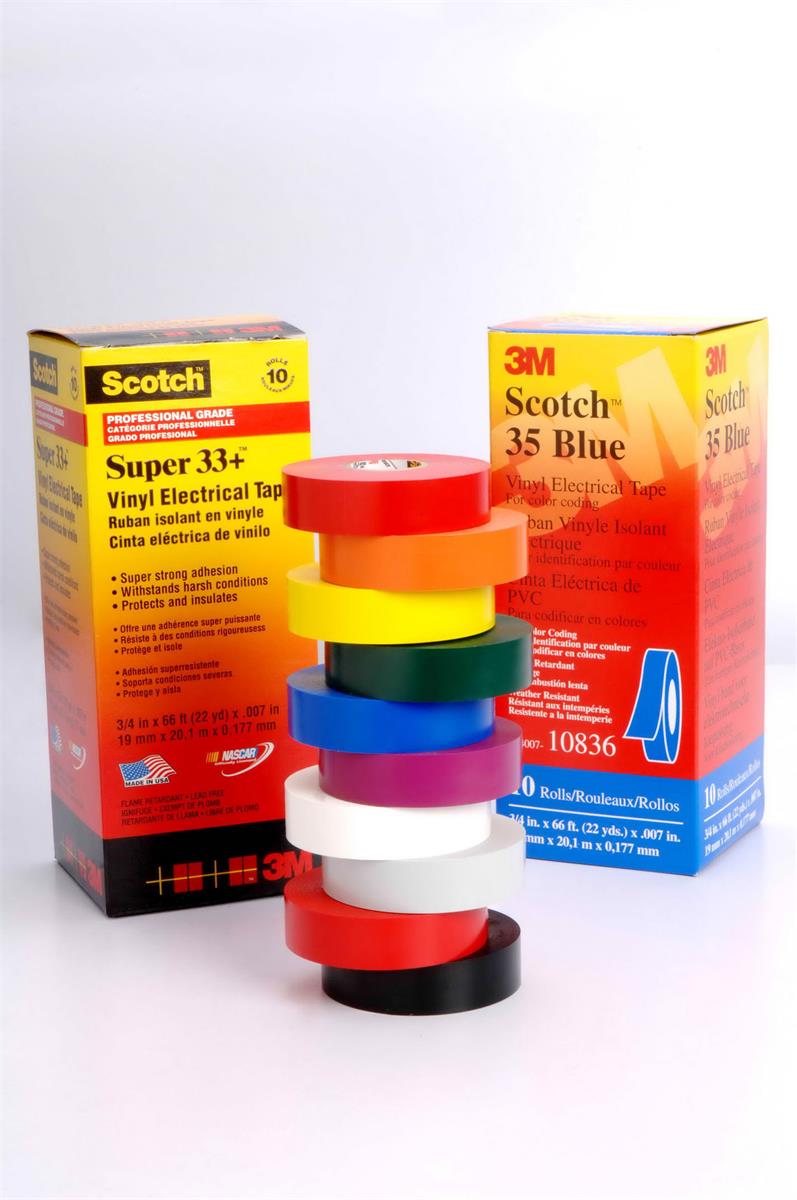 3M™ Scotch™ 相色PVC绝缘胶带 35, 黄色, 3/4 英寸 x 66 英尺, 10卷/盒, 100 卷/箱